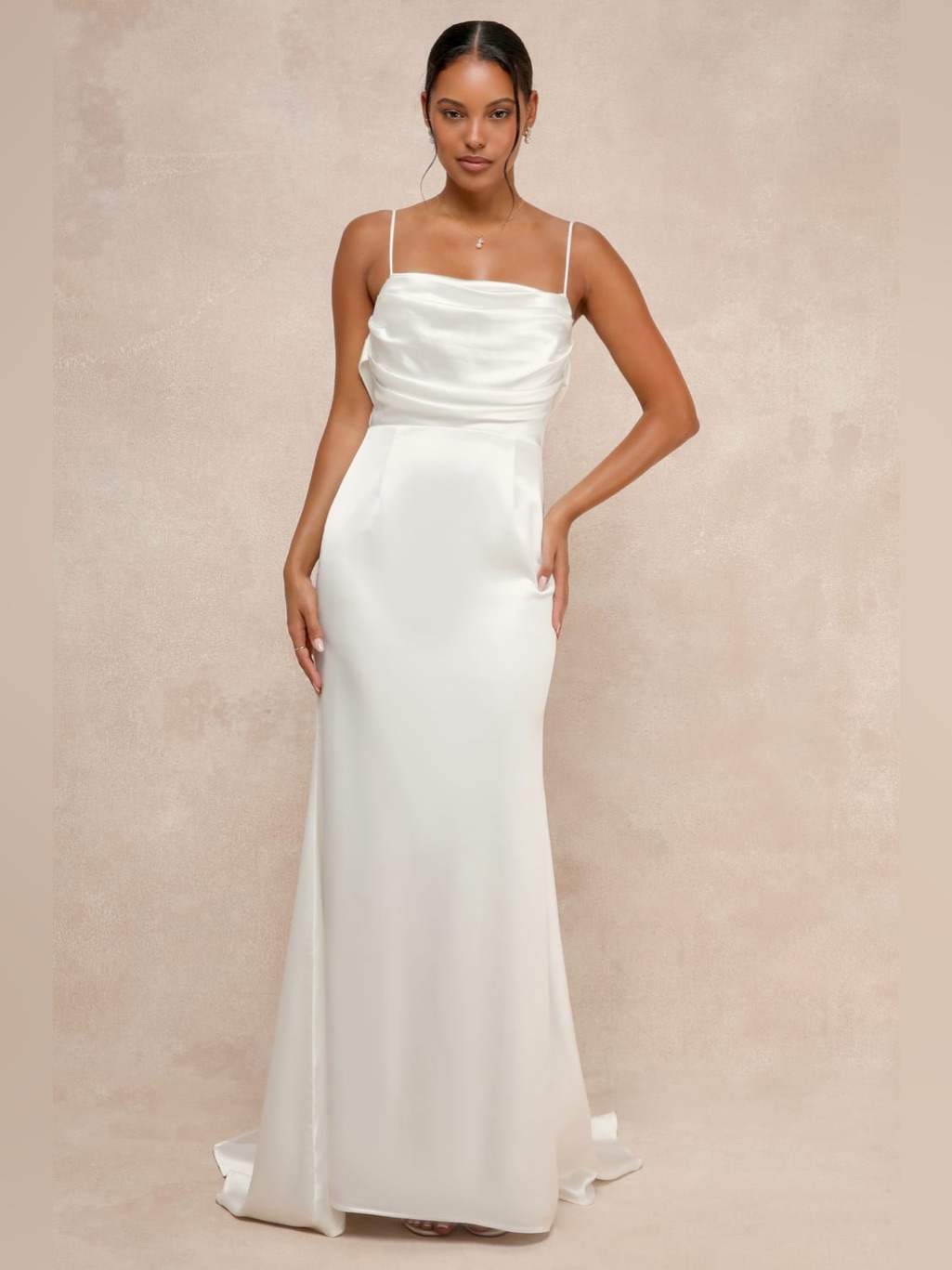 Nwt Lulus Lovely Endearment White Satin Backless Maxi Gown - Size M